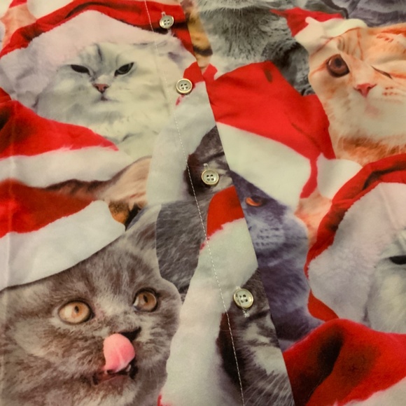 kids kitten kitty cat Santa holiday button down shirt, party new with tags - Picture 2 of 9